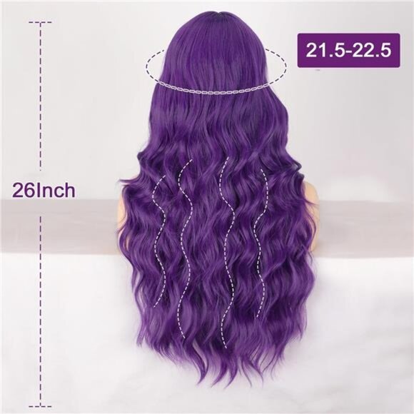 Purple Wavy Wig With Bangs for Women - Picture 6 of 6